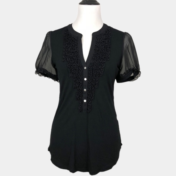 New York & Company Tops - New York & Company Stretch Black Knit Ruffle Top M